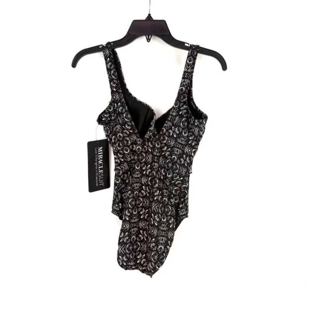 Magicsuit Women’s Criss Cross Black/White Slimming One Piece Swimsuit Size 10